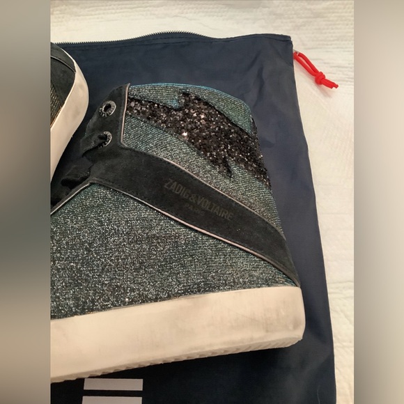 Zadig & Voltaire High Flash Shift Sparkle Leather Sneakers High Tops Sz 39 NWOB - Picture 11 of 15